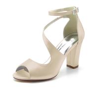 Damen Sandaletten Mit Absatz - Elegante Sommer Absatzschuhe, Bequeme Sandalen Für Alltag,Champagne,42 EU