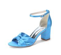 Damen Sandaletten Mit Riemchen Blockabsatz Offener Zehen Knöchelriemen Absatzschuhe Sommerschuhe,Sky Blue,36 EU