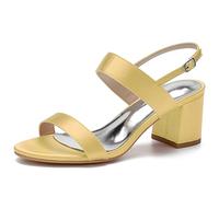 Damen Sandaletten Offene Zehenpartie Satin Pumps Mit Niedrigem Blockabsatz Hochzeit Kleid Sommerschuhe,Gold,40 EU
