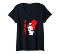 Damen Sanrio My Melody Logo T-Shirt mit V-Ausschnitt