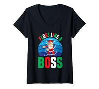 Damen Santa Floss Like A Boss Witziges Weihnachtszahnseide T-Shirt mit V-Ausschnitt