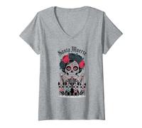 Damen Santa Muerte Spiritueller Volksheiliger T-Shirt mit V-Ausschnitt