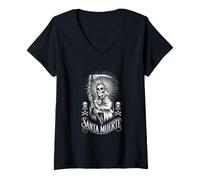 Damen Santa Muerte Volksheilige Spirituell T-Shirt mit V-Ausschnitt