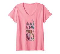 Damen Sassy New York City 2026 Queen Fabelhafter Urlaubsurlaub T-Shirt mit V-Ausschnitt
