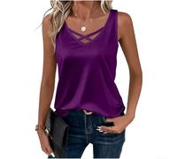 Damen Satin Ärmellos V-Ausschnitt Bluse Top Casual Elegant Solid Pullover Shirt für Arbeit Reisen Business Yoga Büro Sommer, Weiß (XL Lila)