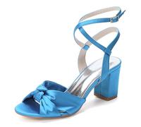 Damen Satin Blockabsatz Abend Sandalen Offene Zehen überkreuzten Riemchen Abend Party Braut Hochzeit Pumps Schuhe,Sky Blue,37 EU