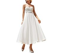 Damen Satin Brautkleid Hochzeitskleider Kurz Brautmode Herzausschnitt, LTNBAUFU, Weiß, 46