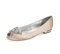 Damen Satin Hochzeit Wohnungen Bridal Bequeme Peep Toe Flats Prom Party Dress Flat Sandals 2Cm,Champagne,38 EU
