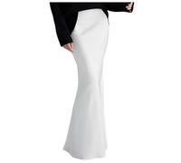 Damen Satin Rock Lang Hohe Taille Skirt Elegant Bodycon Rock Party Rock Sexy Maxirock Cocktail Freizeitrock Maxi Business Rock Lang Satin Maxi Rock Satin Rock Lang Wickel Rock A Line (White, M)