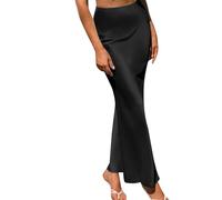 Damen Satin Rock Lang Hohe Taille Skirt Elegant Midirock Business Bleistiftrock Maxirock Sommer Rock Langer Sommerock Lang Boho Strandrock