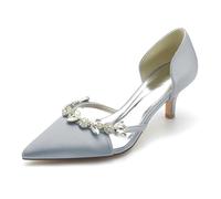 Damen Satin Strass Geschlossene Braut Hochzeit Schuhe mit Absatz Hochzeit Pumps Brautschuhe Sandalen,Silber,38 EU