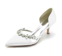 Damen Satin Strass Geschlossene Braut Hochzeit Schuhe mit Absatz Hochzeit Pumps Brautschuhe Sandalen,Weiß,41 EU