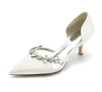 Damen Satin Strass Geschlossene Braut Hochzeit Schuhe mit Absatz Hochzeit Pumps Brautschuhe Sandalen,Elfenbein,40 EU