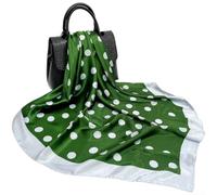 Damen Satin Tuch 90x90 cm Retro Polka Dot Design Leichter Sommer Schal für vielseitig Als Kopftuch Halstuch Oder Stola Grün Damen Seidentuch Quadratisch (D9473 - Green)
