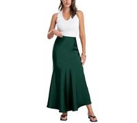 Damen-Satinrock Mit Hoher Taille, Versteckter Elastischer Bund, Wickelrock, Lang, A-Linie, Formell, Business, Seidig, Einfarbig, Elegantes Kleid Für Lässige Abendpartys