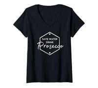 Damen Save Water Drink Prosecco T-Shirt mit V-Ausschnitt