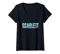 Damen Scarlett Sea Waves - Personalisierter Name Ocean Beach Art T-Shirt mit V-Ausschnitt