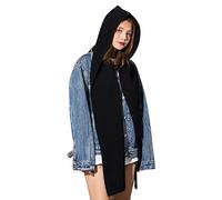 Damen Schal Baumwolle Solides 2-in-1-Strick-Kapuzenschal-Set, Winter-Melonenmütze, warme, dicke Zopfmuster-Strickmütze, Schal-Set, dehnbare, sportliche Mützen, Schal-Set für Frauen (Black, One Size)