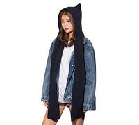 Damen Schal Baumwolle Solides 2-in-1-Strick-Kapuzenschal-Set, Winter-Melonenmütze, warme, dicke Zopfmuster-Strickmütze, Schal-Set, dehnbare, sportliche Mützen, Schal-Set für Frauen (Navy, One Size)
