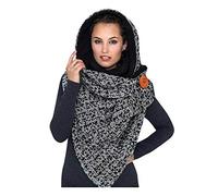 Damen Schal Dreiecksschal Groß Elegant Bunt Feder Drucken Button Knopf Dreieckstuch Weich Warme Herbstschal Winterschal Karo Tartan Streifen Herbstschal Halstücher Cape Scarf (Aw01-Black, One Size)
