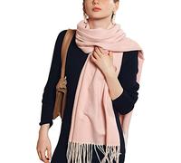 Damen Schal Lange Schal Webschal Breite Shawl mit Fransen Elegant Damenschal aus Kaschmirimitat Winterschal Umhängetuch Modisch für Winter Einfach Basic 70×180cm - Fischgrät Muster Einfarbig Hellrosa