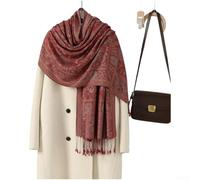 Damen Schal mit Cashew-Druck, Fransenschal, leichter ethnischer Stil, Wickelschal für Frühling, Herbst, weiches Polyester, Boho-Stola mit Quasten-Detail, 180 x 70 cm (Weinrot)