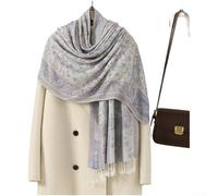 Damen-Schal mit Cashew-Druck, leicht, ethnischer Stil, Wickelschal für Frühling und Herbst, weiches Polyester, Boho-Stola mit Quasten-Detail, 180 x 70 cm (Weiß Lila)
