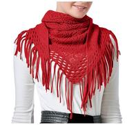 Damen Schal Strick Dreieck Langer Halstuch Kaschmir Halstücher Herbstschal Winterschal Halstücher Fransen Schal Stola Elegant Wickelschal Soft Dreieckschal Weich Warm Dreieckstuch (Red, One Size)