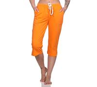 Damen Schlafanzug Capri-Hose 3/4-lang in unifarben - perfekt zu kombinieren, Farbe:orange, Größe:44-46