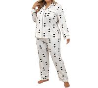 Damen Schlafanzug Lang Women's Heart Shaped Printed Long Sleeved Long Pants Sleepwear Plus Size Plus Two Piece Set Women Pj Set Pyjama Damen Baumwolle Kariert