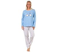 Damen Schlafanzug Langarm, Pyjama in frühlingshafter Optik mit Punkten - 66538, Farbe:blau, Größe:40-42