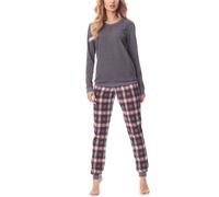 Merry Style Damen Lang Zweiteiliger Schlafanzug aus Baumwolle Pyjama Set Winter MS10-168 (Dunkelmelange Burgund, 4XL)