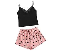 Damen Schlafanzug Pyjamas Set Top Loungewear Kimono Satin Kleidung Spaghettiträger Nachtkleid Strapsweste Anzug Morgenmantel V-Ausschnitt Sleepw Home Set Negligee Nachtkleid