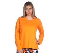 Damen Schlafanzug Shirt Langarm Pyjama Oberteil Mix & Match in unifarben, Farbe:orange, Größe:36-38