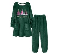 Damen Schlafanzug,Winter Pyjama Set Flanell Hausanzug Weiches Pyjamahose + Langarm Oberteile Kuschelig Hausanzug Schlafen Set Atmungsaktiv Loungewear Zweiteiler Homewear 2-Set Flanell Nachtwasche S-XL