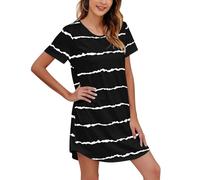 Damen-Schlafshirt, kurzärmelig, gestreift, U-Ausschnitt, niedliches Nachthemd, bequemes Nachthemd, Damen-Fleece-Morgenmantel, Größe 8, Bademäntel für Damen, Schwarz , 5XL