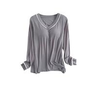 Damen Schlafshirt Langarm Modal, Pyjama Oberteil Langarm Sleepshirt Mit BH Einfarbig Langarmshirt Bequeme Weiche Unterhemd Basic V Ausschnitt Schlafanzüge Nachtwäsche Locker Winterpullover