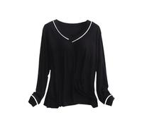 Damen Schlafshirt Langarm Modal, Pyjama Oberteil Langarm Sleepshirt Mit BH Einfarbig Langarmshirt Bequeme Weiche Unterhemd Basic V Ausschnitt Schlafanzüge Nachtwäsche Locker Winterpullover