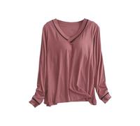 Damen Schlafshirt Langarm Modal, Pyjama Oberteil Langarm Sleepshirt Mit BH Einfarbig Langarmshirt Bequeme Weiche Unterhemd Basic V Ausschnitt Schlafanzüge Nachtwäsche Locker Winterpullover