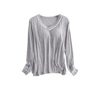 Damen Schlafshirt Langarm Modal, Pyjama Oberteil Langarm Sleepshirt Mit BH Einfarbig Langarmshirt Bequeme Weiche Unterhemd Basic V Ausschnitt Schlafanzüge Nachtwäsche Locker Winterpullover