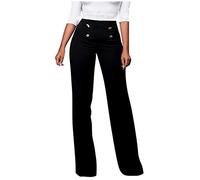 Damen Schlaghose Anzughose Knopf Reißverschluss Freizeithose / Mode Frauen Hippie Hosen High Waist Elegant Pants Feste Lose Beine Pants Retro Business Bootcut Schlag Hose Marlenehose Schwarz Weiß