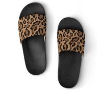 Damen Schlappen Brauner Leopard Badeschuhe rutschfest Badeschlappen Hausschuhe Slides Sandalen Slippers