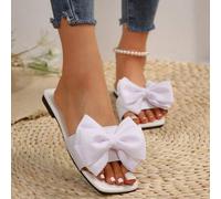 Damen Schleife Dekor Flache Sandalen, Sommer Mode Lässig Rutschfeste Damen Zehentrenner geeignet für Strand, Party, in Schwarz, Weiß, Pink, Rosé Rot,