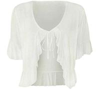 Damen Schlichtes Crop Shirt mit Rüschen und kurzen Ärmeln und Achselzucken für Damen in Übergröße, Bolero Tops (weiß, UK 26 28)