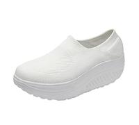 Damen-Schlupfschuhe, atmungsaktives Netzgewebe, Wanderschuhe, Sommer, leicht, flache Sohle, Sneaker, leger, bequem, Arbeit, Knöchel, weite Passform, Fitness-Turnschuhe, weiß, 39.5 EU