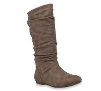 Damen Schlupfstiefel Warm Gefütterte Stiefel Leder-Optik Schuhe 153346 Khaki Carlet 36 Flandell