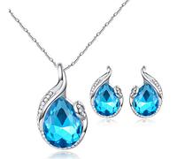 Damen Schmuckset Ohrringe halskette Silber 925 Zirkonia Glitzer Tropfen Kristall Idea Schmuck set,Mode Kette Ohrstecker Schmucksets für Frauen Mädchen,Hypoallergen,Hochzeit Verlobung Schmuck