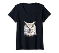 Damen Schneeeule Weiße Eule Kauz Uhu Snowy Owl Süße Schnee Eulen T-Shirt mit V-Ausschnitt