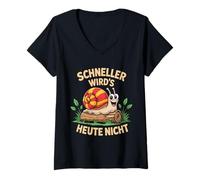Damen Schneller wird’s heut nicht Lustige Schnecke Sarkasmus Fun T-Shirt mit V-Ausschnitt