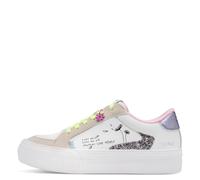 Plateausneaker TAMARIS, Damen, Gr. 37, weiß kombiniert, Lederimitat, Textil, kontrastfarbene Details, Schuhe Plateausneaker, Freizeitschuh, Halbschuh, Schnürer mit Kontrastbesätzen und Glitzer (824221